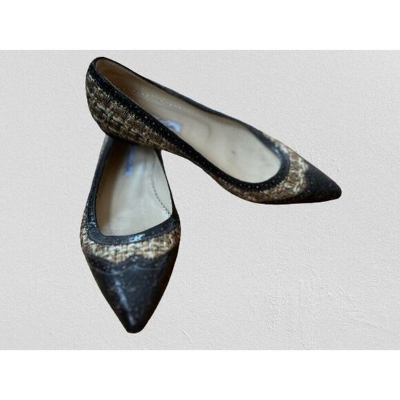 Oscar de la Renta Shoes Hills Flats Tweed leather brown Made in Italy  7.5 - Picture 2 of 9